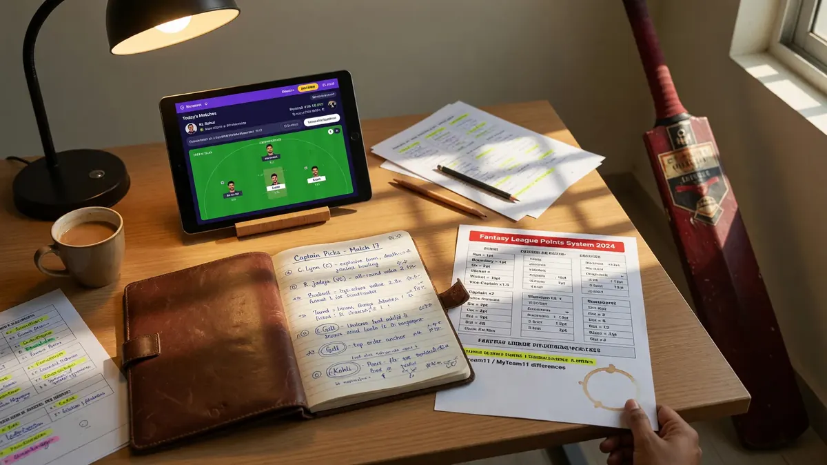 Smartphone showing a fantasy sports app on a grass field